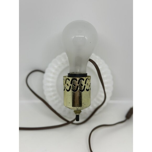 VTG White Milk Glass Lamp Brass Accents Electric Cord And Bulb Holder MCM TESTED - Picture 1 of 8